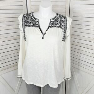 Fat Face‎ Martha Boho Embroidered V Neck Slub Knit Shirt Cream 12 Long Sleeve